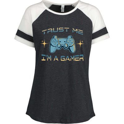 Trust Me Im A Gamer Funny Gaming Joke Video Game Controller Gift Enza Ladies Jersey Colorblock Tee