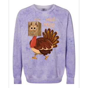 Turkey Moo IM A Cow Fake Cow Funny Thanksgiving Colorblast Crewneck Sweatshirt