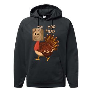 Turkey Moo IM A Cow Fake Cow Funny Thanksgiving Performance Fleece Hoodie