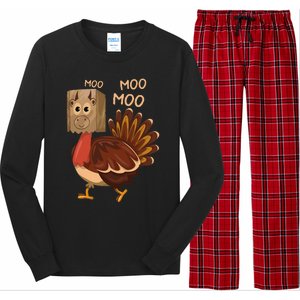 Turkey Moo IM A Cow Fake Cow Funny Thanksgiving Long Sleeve Pajama Set