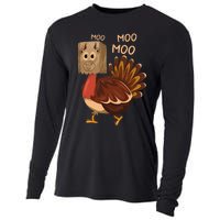 Turkey Moo IM A Cow Fake Cow Funny Thanksgiving Cooling Performance Long Sleeve Crew