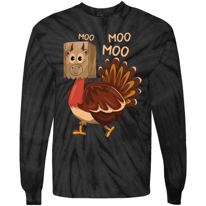 Turkey Moo IM A Cow Fake Cow Funny Thanksgiving Tie-Dye Long Sleeve Shirt