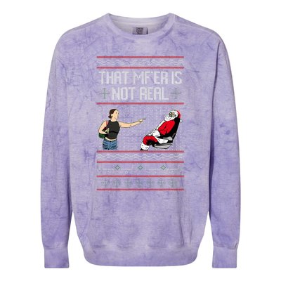 That Mf Is Not Real Santa On Chair Ugly Christmas Sweater  Colorblast Crewneck Sweatshirt