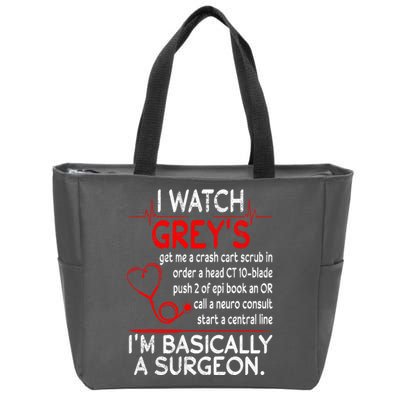 Trust Me I'm Basically A Surgeon Gift Funny Medical Tv Drama Great Gift Zip Tote Bag