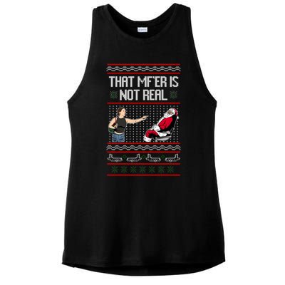 That Mf Is Not Real Santa On Chair Ugly Christmas Sweater Ladies PosiCharge Tri-Blend Wicking Tank