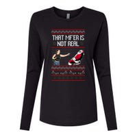 That Mf Is Not Real Santa On Chair Ugly Christmas Sweater Womens Cotton Relaxed Long Sleeve T-Shirt