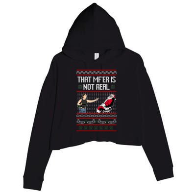 That Mf Is Not Real Santa On Chair Ugly Christmas Sweater Crop Fleece Hoodie