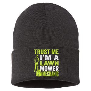 Trust Me IM A Lawn Mower Mechanic Funny Gardening Father Sustainable Knit Beanie