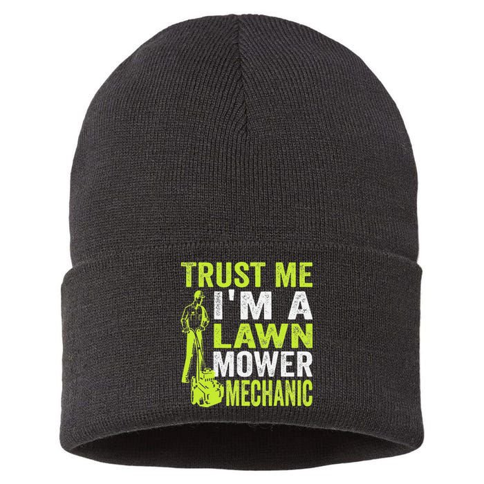 Trust Me IM A Lawn Mower Mechanic Funny Gardening Father Sustainable Knit Beanie