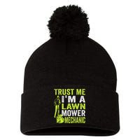 Trust Me IM A Lawn Mower Mechanic Funny Gardening Father Pom Pom 12in Knit Beanie