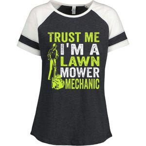 Trust Me IM A Lawn Mower Mechanic Funny Gardening Father Enza Ladies Jersey Colorblock Tee