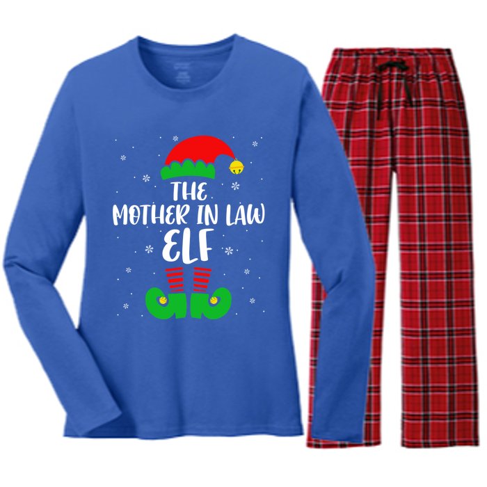 The Mother In Law Elf Funny Christmas Elf Matching Family Gift Women's Long Sleeve Flannel Pajama Set 