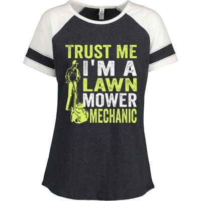 Trust Me IM A Lawn Mower Mechanic Funny Gardening Father Enza Ladies Jersey Colorblock Tee