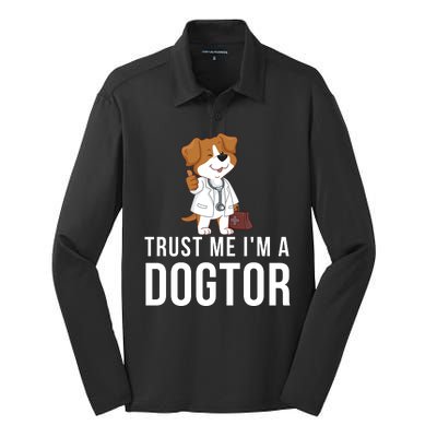 Trust Me Im A Dogtor Funny Dog Doctor Vet Veterinarian Funny Vet Silk Touch Performance Long Sleeve Polo