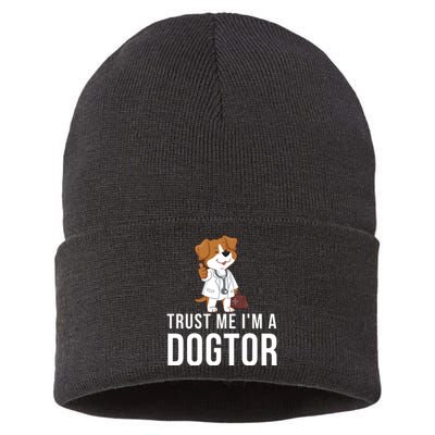 Trust Me Im A Dogtor Funny Dog Doctor Vet Veterinarian Funny Vet Sustainable Knit Beanie