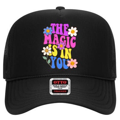 The Magic Is In You Floral Groovy Cute High Crown Mesh Back Trucker Hat