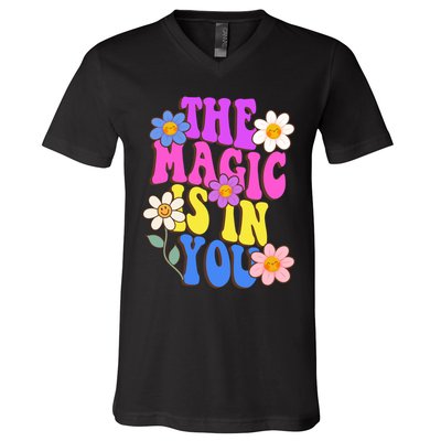 The Magic Is In You Floral Groovy Cute V-Neck T-Shirt