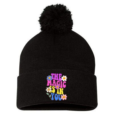 The Magic Is In You Floral Groovy Cute Pom Pom 12in Knit Beanie