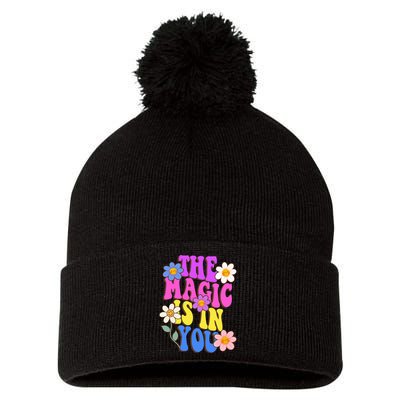 The Magic Is In You Floral Groovy Cute Pom Pom 12in Knit Beanie