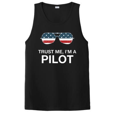 Trust Me Im A Pilot Funny Pilot Patriotic American Flag Tee PosiCharge Competitor Tank