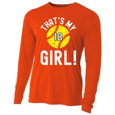 ThatS My Jersey Number #18 Vintage Softball Mom Dad Cute Gift Cooling Performance Long Sleeve Crew