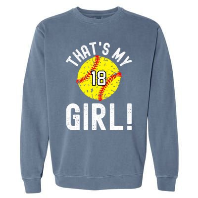 ThatS My Jersey Number #18 Vintage Softball Mom Dad Cute Gift Garment-Dyed Sweatshirt