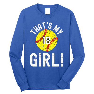 ThatS My Jersey Number #18 Vintage Softball Mom Dad Cute Gift Long Sleeve Shirt