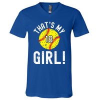 ThatS My Jersey Number #18 Vintage Softball Mom Dad Cute Gift V-Neck T-Shirt