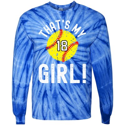 ThatS My Jersey Number #18 Vintage Softball Mom Dad Cute Gift Tie-Dye Long Sleeve Shirt