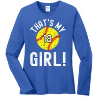 ThatS My Jersey Number #18 Vintage Softball Mom Dad Cute Gift Ladies Long Sleeve Shirt