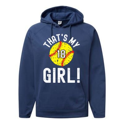 ThatS My Jersey Number #18 Vintage Softball Mom Dad Cute Gift Performance Fleece Hoodie