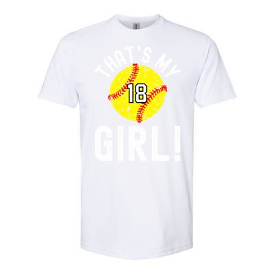 ThatS My Jersey Number #18 Vintage Softball Mom Dad Cute Gift Softstyle CVC T-Shirt