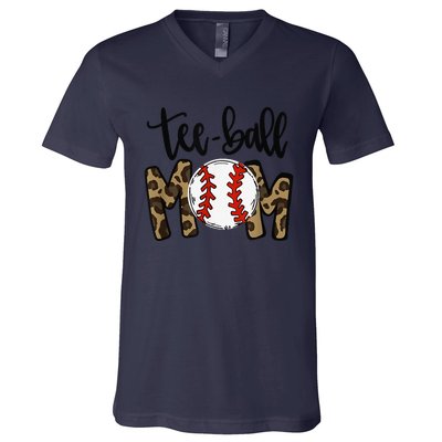 Teeball Mom Leopard Funny Ball Mom Mother's Day V-Neck T-Shirt