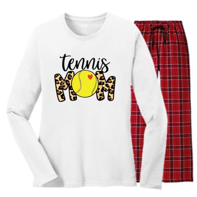 Tennis Mom Leopard Funny Tennis Mom Mothers Day Women's Long Sleeve Flannel Pajama Set 