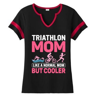 Triathlon Mom Like A Normal Mom But Cooler Tri Triathlete Great Gift Ladies Halftime Notch Neck Tee