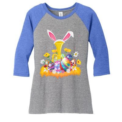 Tuba Music Lover Easter Egg Funny Tuba Easter Sunday Cute Gift Women's Tri-Blend 3/4-Sleeve Raglan Shirt