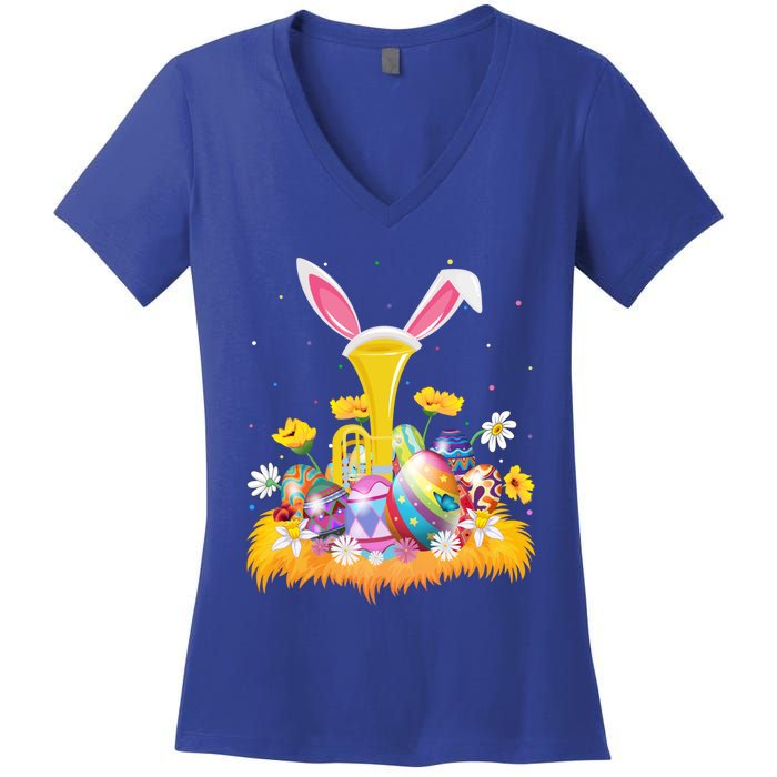 Tuba Music Lover Easter Egg Funny Tuba Easter Sunday Cute Gift Women's V-Neck T-Shirt