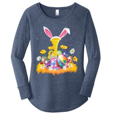 Tuba Music Lover Easter Egg Funny Tuba Easter Sunday Cute Gift Women's Perfect Tri Tunic Long Sleeve Shirt