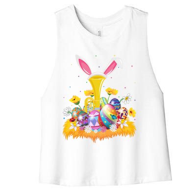 Tuba Music Lover Easter Egg Funny Tuba Easter Sunday Cute Gift Women's Racerback Cropped Tank