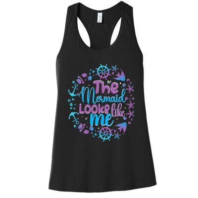 The mermaid looks like me black quote Women's Racerback Tank