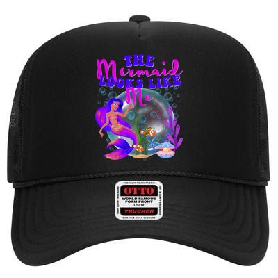 The Mermaid Looks Like Me Black Girl High Crown Mesh Back Trucker Hat