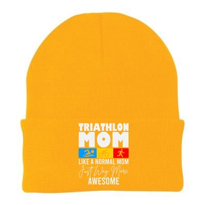 Triathlon Mom Love To Run Bike And Swim Triathlon Gift Knit Cap Winter Beanie