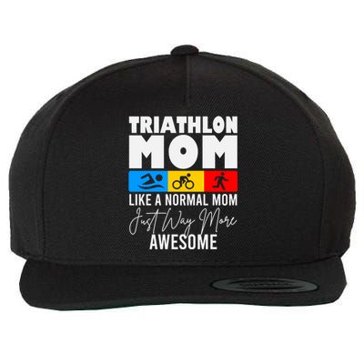 Triathlon Mom Love To Run Bike And Swim Triathlon Gift Wool Snapback Cap