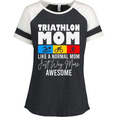 Triathlon Mom Love To Run Bike And Swim Triathlon Gift Enza Ladies Jersey Colorblock Tee