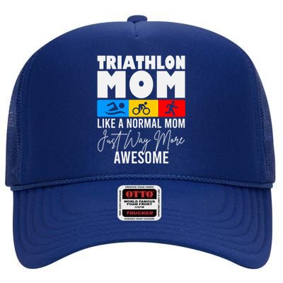 Triathlon Mom Love To Run Bike And Swim Triathlon Gift High Crown Mesh Back Trucker Hat