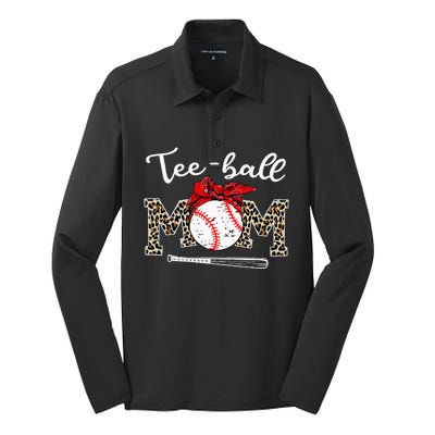 Teeball Mom Leopard Funny Teeball Mom MotherS Day 2024 Silk Touch Performance Long Sleeve Polo