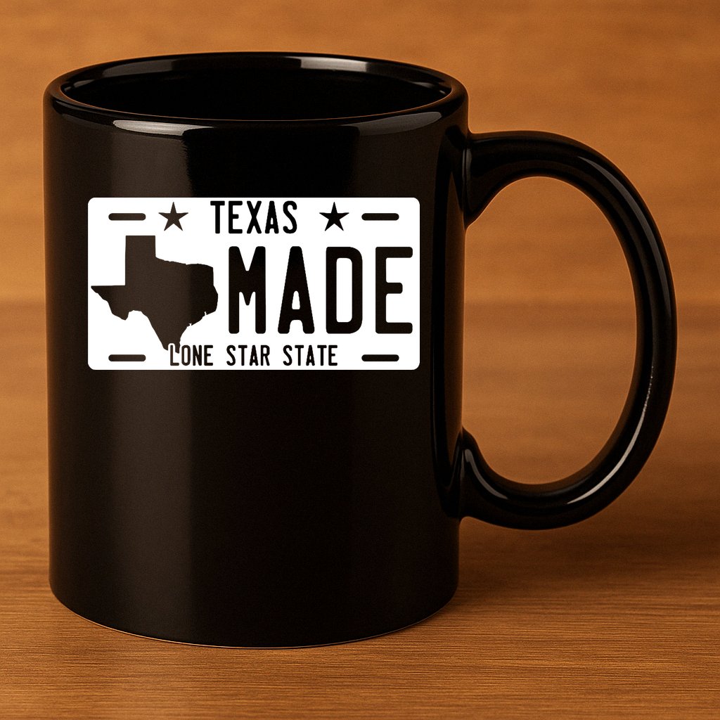 Texas Made Lone Star License Plate 11oz C Handle Ceramic Mug