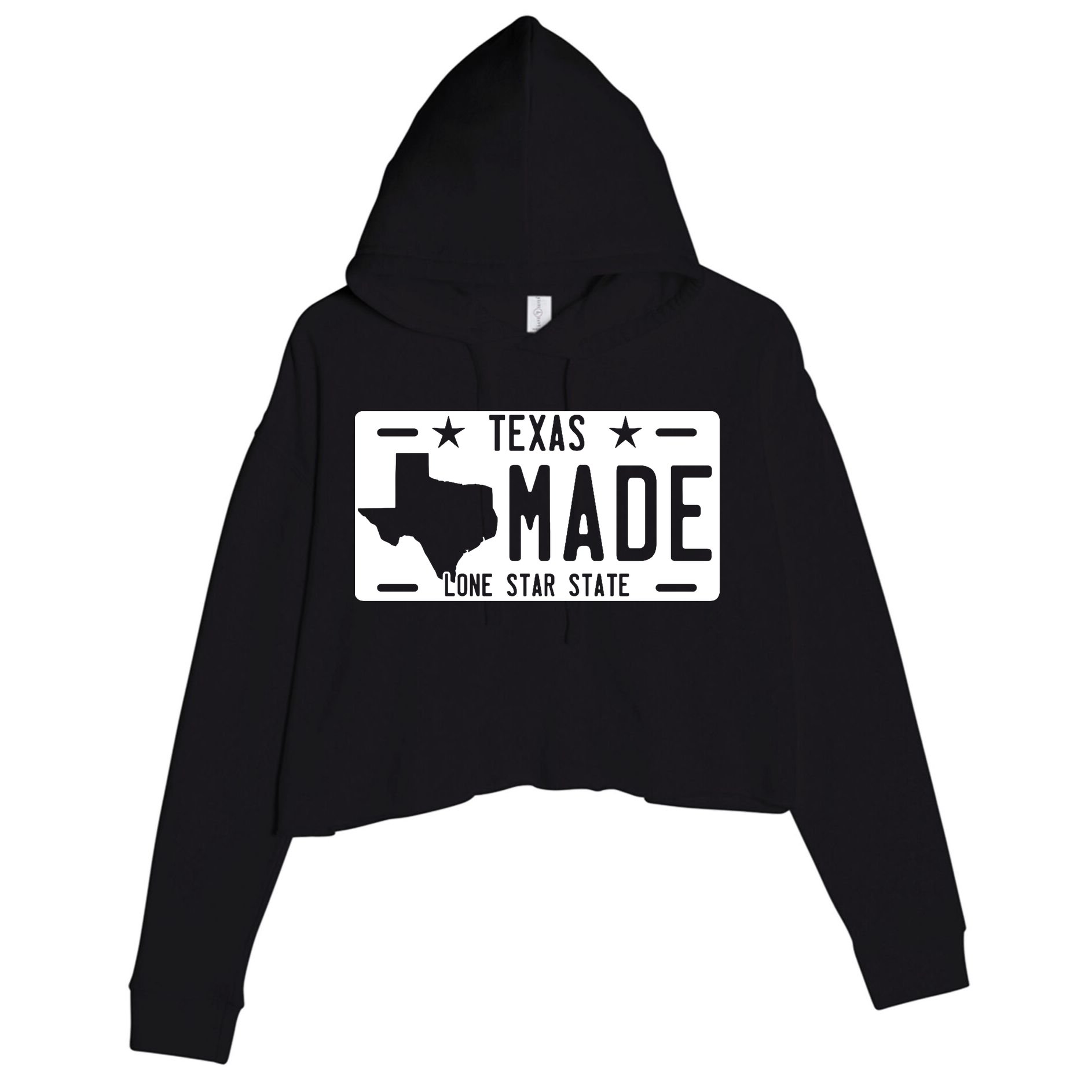 Texas Made Lone Star License Plate Crop Fleece Hoodie