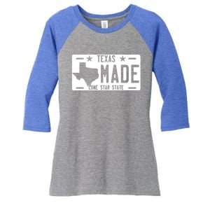 Texas Made Lone Star License Plate Women's Tri-Blend 3/4-Sleeve Raglan Shirt