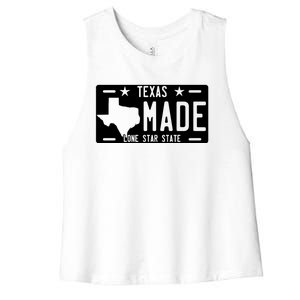 Texas Made Lone Star License Plate Women's Racerback Cropped Tank